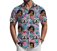 ROHBVMN Camicie hawaiane Personalizzato Camicia Hawaiana Donna Personalizzata Uomo Maniche Corte - con Testo o Foto Aloha Style Stile Estivo, Manica Corta,Perfetta per Vacanze, Mare e Feste