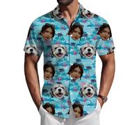 ROHBVMN Camicie hawaiane Personalizzato Camicia Hawaiana Donna Personalizzata Uomo Maniche Corte - con Testo o Foto Aloha Style Stile Estivo, Manica Corta,Perfetta per Vacanze, Mare e Feste