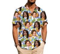 ROHBVMN Camicie hawaiane Personalizzato Camicia Hawaiana Donna Personalizzata Uomo Maniche Corte - con Testo o Foto Aloha Style Stile Estivo, Manica Corta,Perfetta per Vacanze, Mare e Feste