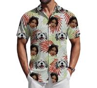 ROHBVMN Camicie hawaiane Personalizzato Camicia Hawaiana Donna Personalizzata Uomo Maniche Corte - con Testo o Foto Aloha Style Stile Estivo, Manica Corta,Perfetta per Vacanze, Mare e Feste