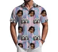 ROHBVMN Camicie hawaiane Personalizzato Camicia Hawaiana Donna Personalizzata Uomo Maniche Corte - con Testo o Foto Aloha Style Stile Estivo, Manica Corta,Perfetta per Vacanze, Mare e Feste