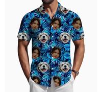 ROHBVMN Camicie Personalizzato con Foto del Viso Manica Corta Tasca Frontale Vacanze estive Camicie hawaiane Personalizzato Aloha Shirt Uomo Maniche Corte Feste in Spiaggia,Regali Divertenti