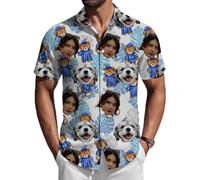 ROHBVMN Camicie Personalizzato con Foto del Viso Manica Corta Tasca Frontale Vacanze estive Camicie hawaiane Personalizzato Aloha Shirt Uomo Maniche Corte Feste in Spiaggia,Regali Divertenti