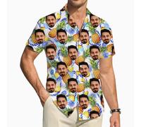 ROHBVMN Personalizzato Camicia Hawaiana Personalizzata Manica Corta Tasca Frontale Vacanze estive Aloha Stampato Beach con Foto del Viso Camicia Uomo Donna Casual Hawaii Nubilato,Regali Divertenti