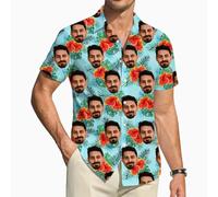 ROHBVMN Personalizzato Camicia Hawaiana Personalizzata Manica Corta Tasca Frontale Vacanze estive Aloha Stampato Beach con Foto del Viso Camicia Uomo Donna Casual Hawaii Nubilato,Regali Divertenti