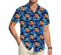 ROHBVMN Personalizzato Camicia Hawaiana Personalizzata Manica Corta Tasca Frontale Vacanze estive Aloha Stampato Beach con Foto del Viso Camicia Uomo Donna Casual Hawaii Nubilato,Regali Divertenti