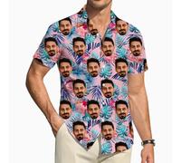ROHBVMN Personalizzato Camicia Hawaiana Personalizzata Manica Corta Tasca Frontale Vacanze estive Aloha Stampato Beach con Foto del Viso Camicia Uomo Donna Casual Hawaii Nubilato,Regali Divertenti
