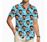 ROHBVMN Personalizzato Camicia Hawaiana Personalizzata Manica Corta Tasca Frontale Vacanze estive Aloha Stampato Beach con Foto del Viso Camicia Uomo Donna Casual Hawaii Nubilato,Regali Divertenti