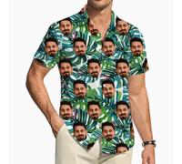ROHBVMN Personalizzato Camicia Hawaiana Personalizzata Manica Corta Tasca Frontale Vacanze estive Aloha Stampato Beach con Foto del Viso Camicia Uomo Donna Casual Hawaii Nubilato,Regali Divertenti