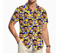 ROHBVMN Personalizzato Camicia Hawaiana Personalizzata Manica Corta Tasca Frontale Vacanze estive Aloha Stampato Beach con Foto del Viso Camicia Uomo Donna Casual Hawaii Nubilato,Regali Divertenti
