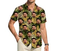 ROHBVMN Personalizzato Camicia Hawaiana Personalizzata Manica Corta Tasca Frontale Vacanze estive Aloha Stampato Beach con Foto del Viso Camicia Uomo Donna Casual Hawaii Nubilato,Regali Divertenti