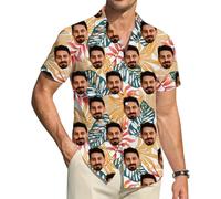 ROHBVMN Personalizzato Camicia Hawaiana Personalizzata Manica Corta Tasca Frontale Vacanze estive Aloha Stampato Beach con Foto del Viso Camicia Uomo Donna Casual Hawaii Nubilato,Regali Divertenti