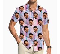 ROHBVMN Personalizzato Camicia Hawaiana Personalizzata Manica Corta Tasca Frontale Vacanze estive Aloha Stampato Beach con Foto del Viso Camicia Uomo Donna Casual Hawaii Nubilato,Regali Divertenti