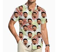 ROHBVMN Personalizzato Camicia Hawaiana Personalizzata Manica Corta Tasca Frontale Vacanze estive Aloha Stampato Beach con Foto del Viso Camicia Uomo Donna Casual Hawaii Nubilato,Regali Divertenti