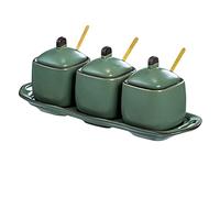 ROHCGHC barattoli di Sapore, Zuccheriera Giapponese con Coperchio e Cucchiaio, zuccheriera, Contenitore for condimenti a Prova di Sale e umidità, -3 Set di lattine