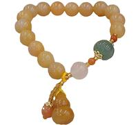 ROHCGHC Bracciale con perline di giada, Bracciale in giada Ciondolo con ciondoli di loto pietre preziose naturali vintage porta fortuna Amuleto Porta prosperità