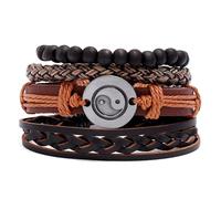 ROHCGHC Bracciale con perline di giada, Bracciale intrecciato in pelle di vacchetta Tai Chi da uomo Bagua