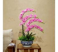 ROHCGHC Fiori Artificiali, Decor Fiori Artificiali con Vaso Fiore di Orchidea Artificiale Orchidee Phalaenopsis Finte Pianta in, Finti in PU Bonsai Decorazione Ornamento F, Rosa(Pink)
