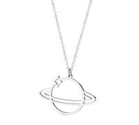 ROHCGHC La Collana, Collana con Ciondolo Pianeta Saturno Cavo di Moda Collana con Ciondolo Stella Universo Catena in Metallo Colore Argento Gioielli da Donna