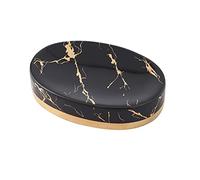 ROHCGHC Scatola di Sapone, Portasapone in Ceramica con Motivo in Marmo for saponetta, salvasapone in Porcellana, Vassoio Ovale for Sapone, for la Decorazione del bagno-nero-12x8.5x2.5cm(Black)