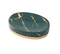 ROHCGHC Scatola di Sapone, Portasapone in Ceramica con Motivo in Marmo for saponetta, salvasapone in Porcellana, Vassoio Ovale for Sapone, for la Decorazione del bagno-nero-12x8.5x2.5cm(Dark Green)