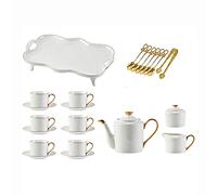 ROHCGHC Tazze e Piatti di tè, Set Regalo da tè e caffè in Porcellana Bianca da 21 Pezzi for Adulti, Tazze da tè in Ceramica e for 6, teiera, zuccheriera e cucchiaini