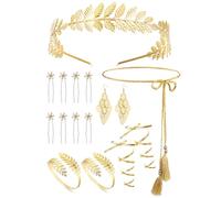 Roheafer 14 pezzi Dea Greca Costume Accessori Set Corona Della Dea Oro, Romano Alloro Foglie Corona Braccialetto Orecchini Copricapo per Donne in Feste di Matrimonio Uso Quotidiano di Halloween