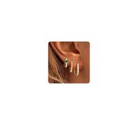 Roheafer 3 Paia Orecchini Cerchio Donna Oro Placcato 14K | Piccoli Orecchini a Cerchio Chunky Stack | Set Orecchini Ipoallergenici Leggeri Per fori Piercing Multipli(Green CZ)