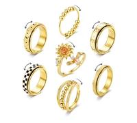 Roheafer 7 Pezzi Fidget Anello Antistress Donna Uomini Anti Ansia Anelli | Acciaio Inossidabile Set Spinner Anelli Conciso Band Anelli Anti Stress Anello Luna Stella per Antistress