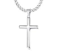 Roheafer Collana con Ciondolo a Forma di Croce in Argento 925 per Uomo Donna con Catena Figaro/Catena Cubana con Taglio a Diamante in Acciaio Inossidabile da 5mm Collana con Croce 46-76 Centimetri