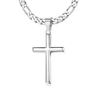 Roheafer Collana con Ciondolo a Forma di Croce in Argento 925 per Uomo Donna con Catena Figaro/Catena Cubana con Taglio a Diamante in Acciaio Inossidabile da 5mm Collana con Croce 46-76 Centimetri