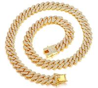Roheafer Collana Uomo a Catena Cubana Iced out, Collana Cubana Miami da 13 mm Collana o Braccialetto di Diamanti Placcato Oro Argento Hip Hop Gioielli Regalo per Gli Uomini