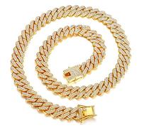 Roheafer Collana Uomo a Catena Cubana Iced out, Collana Cubana Miami da 13 mm Collana o Braccialetto di Diamanti Placcato Oro Argento Hip Hop Gioielli Regalo per Gli Uomini