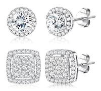 Roheafer Cubic Zirconia Stud Orecchini per Donne Uomini Ipoallergenici Argento Sterling Post Orecchini Rotondi Piazza Ghiaccio Da Orecchini, Argento sterling, Gemma di zircone creata