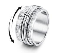 Roheafer Fidget Ring - Anello in acciaio inox, per donne e uomini, con luna e stella, per alleviare lo stress, per alleviare l'ansia, taglia 5-11, Acciaio inossidabile, Non pietra preziosa