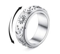Roheafer Fidget Ring - Anello in acciaio inox, per donne e uomini, con luna e stella, per alleviare lo stress, per alleviare l'ansia, taglia 5-11, Acciaio inossidabile, Non pietra preziosa