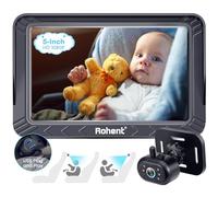 Rohent Baby Car Camera - Telecamera da auto da 12,7 cm HD 1080p, visione notturna, facile da installare, sedile posteriore e anteriore, alimentazione USB, per bambini, sicurezza per neonati e bambini