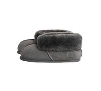 Rohn Moden Pantofole Chalet in pelliccia di agnello per uomo e donna, con suola morbida in pelle, calde, per adulti, di alta qualità, grigio, marrone, grigio., 38 EU