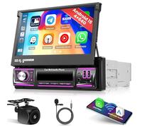 Roinvou 4+64G Android 15 Autoradio 1 DIN con Wireless CarPlay Android Auto, schermo retrattile da 7 pollici, radio 1 DIN Bluetooth WIFI GPS EQ USB/AUX/TF Mirror Link SWC Telecamera posteriore