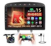 Roinvou Qualcomm 4G+64G 8Core Android 15 Autoradio per Peugeot 308 408 2007-2015 con Carplay Android Auto, 9 Pollici Auto Schermo 2Din con GPS WIFI Bluetooth FM/RDS DSP SWC Retrocamera
