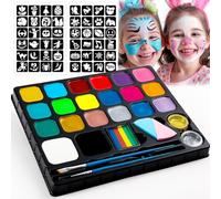 Roizefar Truccabimbi Kit- 20 Colori Trucco Viso Bambini Face Body Painting, Con 48 Modelli e 2 Brillantini, 2 Pennelli - Halloween, Feste, Trucco Make-up