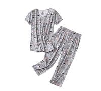 Rojeam Pigiama Casual da Donna in Cotone Camicie a Maniche Corte con Pantaloni Capri Indumenti da Notte Estivi, Coppa, Taglia 3XL
