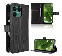 Rojeuinn Cover per Fairphone 6 custodie,Premium Portafoglio Magnetica Flip Case,Custodia con fibra di carbonio-Nero