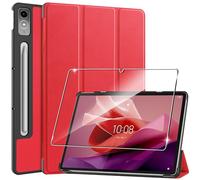 Rojeuinn Cover per Lenovo Tab P12 2023 12.7 inches custodie+1 Pezzi Vetro Temperato,Gomma Protezione Protettivo,Ultra Sottile Antiurto Anti-Graffio TPU Flessibile Case-Rosso