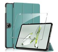 Rojeuinn Cover per Oneplus Pad Go/Oppo Pad Neo 2024 11.4 inches custodie+1 Pezzi Vetro Temperato,Gomma Protezione Protettivo,Ultra Sottile Antiurto Anti-Graffio TPU Flessibile Case-Verde