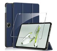 Rojeuinn Cover per Oneplus Pad Go/Oppo Pad Neo 2024 11.4 inches custodie+1 Pezzi Vetro Temperato,Gomma Protezione Protettivo,Ultra Sottile Antiurto Anti-Graffio TPU Flessibile Case-Blu