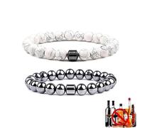 Rojinran Set di 2 braccialetti magnetici antialcol: braccialetto magnetico da uomo e donna, perline magnetiche per combattere il desiderio di bere, aiuta a combattere lo stress e l'ansia, favorisce il