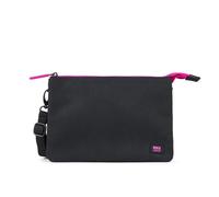 Roka Carnaby - Borsa a tracolla slim con etichetta rosa, per donne e uomini, 3 scomparti, cerniera spessa, tracolla rimovibile e regolabile per telefono, portafoglio, chiavi, nero/rosa, s
