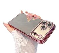 Rokmym Compatible avec coque iPhone 15 Pro brillant Glitter Etui Diamant miroir Makeup Scintillante Design caméra Protector housse antichoc Case pour femmes et Girles,Orange