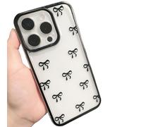 Rokmym Compatible avec Coque iPhone 17 Pro, Transparente Étui Aesthetic ruban de Satin Bow Pattern Belle Coque appareil photo rialzée mince doux et durable TPU housse de Protection,Noir